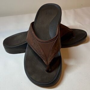 Abeo Brown Leather and Textile Flip Flop Thong Sandal 9.5N